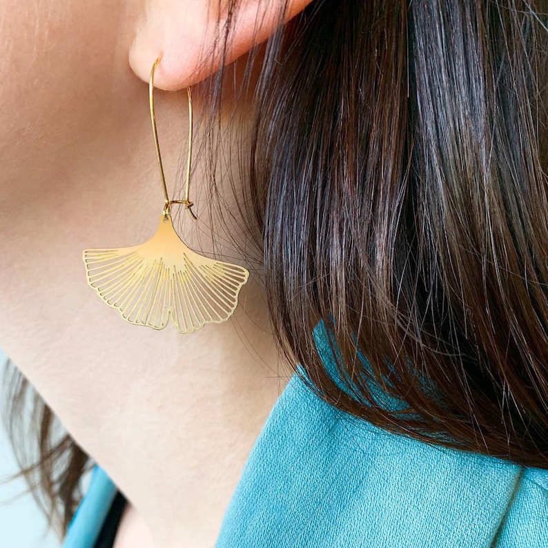 Ginkgo Biloba Leaf Lightweight Dangle Earrings Nature Lover Birthday Gift Idea image 1