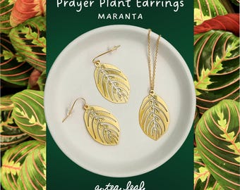 Maranta Prayer Plant Lightweight Statement Leaf Earrings | Gold or Silver