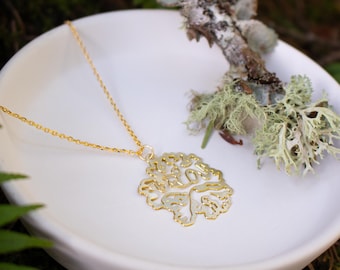 Oakmoss Lichen Fungi Lightweight Statement Necklace | Gold or Silver | Fall Autumn Jewelry
