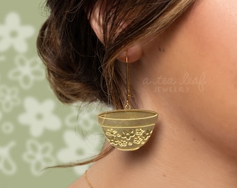 Boucles d'oreilles bol rétro en pyrex. Spring Blossom Green aka Crazy Daisy Pattern