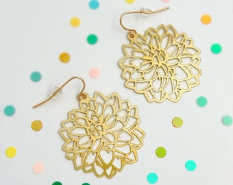 Dahlia Flower Lightweight Statement Earrings | Choose from Gold or Silver