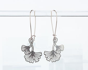 Ginkgo Leaves Silver Tone Lightweight Earrings