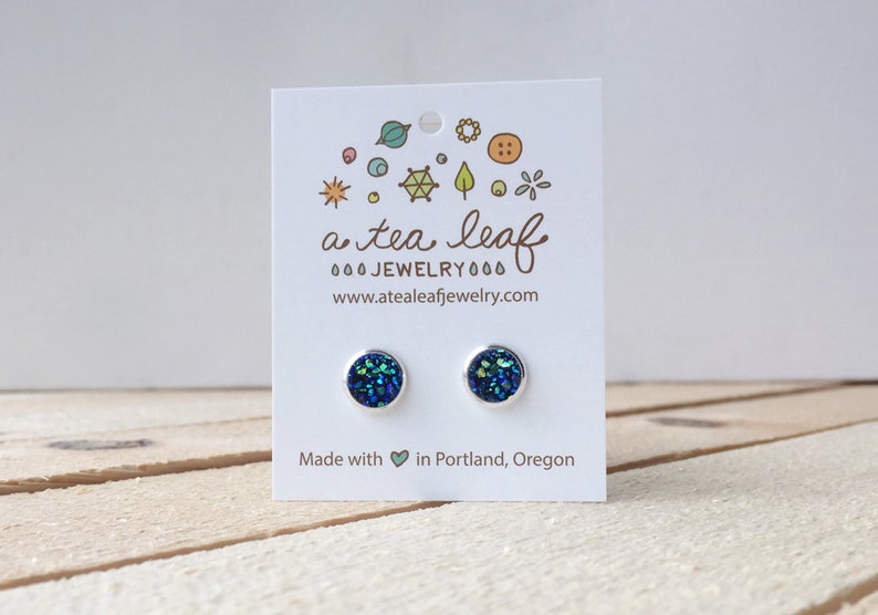 Blue Green Sparkly Iridescent Druzy Crystal Stone Post Earrings image 3