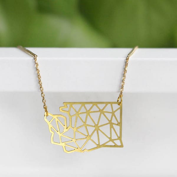 Washington State Small Geometric Gold Lightweight Necklace