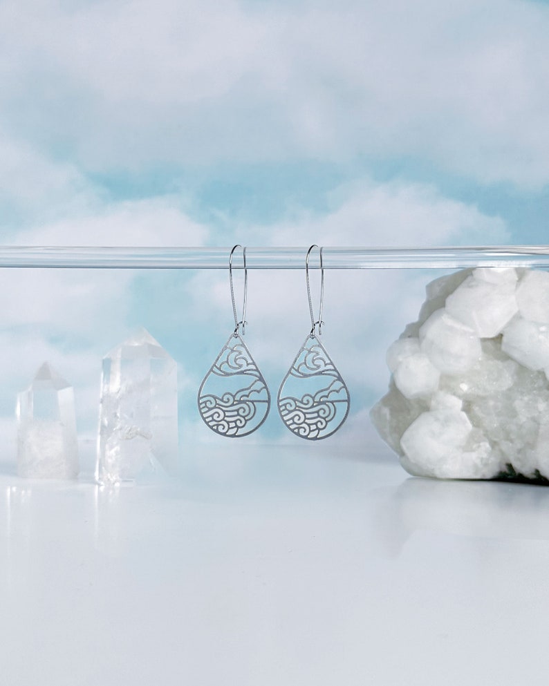 Moon Ocean Lightweight Earrings Rachel Beyer Illustration x A Tea Leaf Jewelry Collaboration Stainless S Long