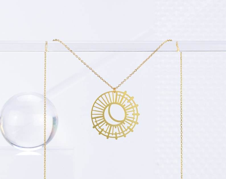 Sun and Moon Gold Tone Lightweight Necklace image 2