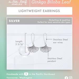 Ginkgo Biloba Leaf Lightweight Dangle Earrings Nature Lover Birthday Gift Idea image 6