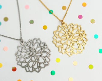 Dahlia Flower Lightweight Statement Necklace | Gold or Silver