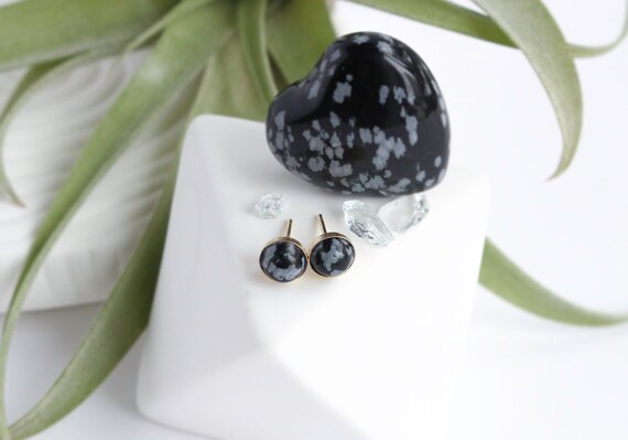 Boucles D'Oreilles Argent 925 - Perle Agrégat Noir Blanc & Obsidienne Neige, Neuf Sans Emballage