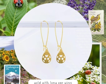 Heart Ladybug Dainty Lightweight Earrings | Gold or Silver