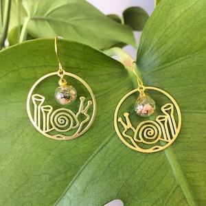 Snail & Pixie Cups Lichen with Terrarium Earrings