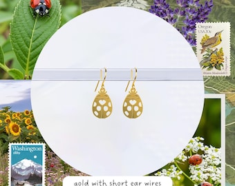 Heart Ladybug Dainty Lightweight Earrings | Gold or Silver | Valentine's Day Gift Idea