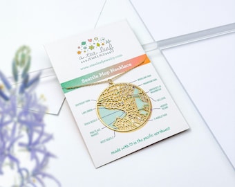 Seattle Washington Map Lightweight Statement Necklace | Valentine's Day Gift Idea