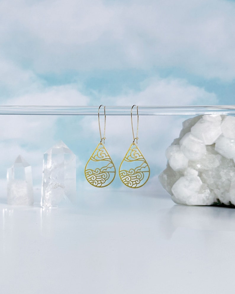 Moon Ocean Lightweight Earrings Rachel Beyer Illustration x A Tea Leaf Jewelry Collaboration image 1