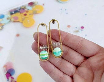 Clear & Green Candy Swirl Earrings