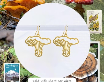 Chanterelle Mushroom Lightweight Statement Earrings | Gold or Silver | Valentine's Day Gift Idea