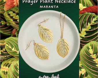 Maranta Prayer Plant Lightweight Statement Leaf Necklace | Gold or Silver | Houseplant Jewelry