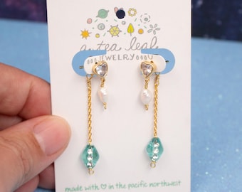 Diamonds in the Sky Freshwater Pearl & Vintage Diamond Beaded Dangle Earrings: Handmade Multi-Style Ear Jackets