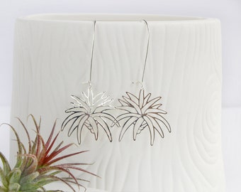 Air Plant Tillandsia Silver Tone Lightweight Earrings | Style 1. Houseplant handmade jewelry.