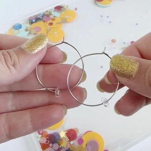 Acrylic Clear Bead Stainless Steel Hoop Earrings image 1