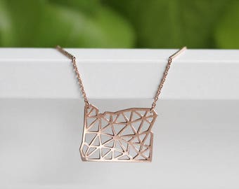 Oregon State Geometric Rose Gold Tone Lightweight Necklace