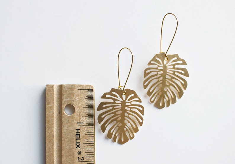 Monstera Deliciosa Leaf Dangle Earrings. Houseplant handmade jewelry. image 4