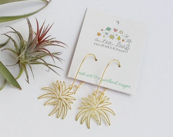 Air Plant Tillandsia Gold Tone Lightweight Earrings | Style 1. Handmade Houseplant Jewelry.