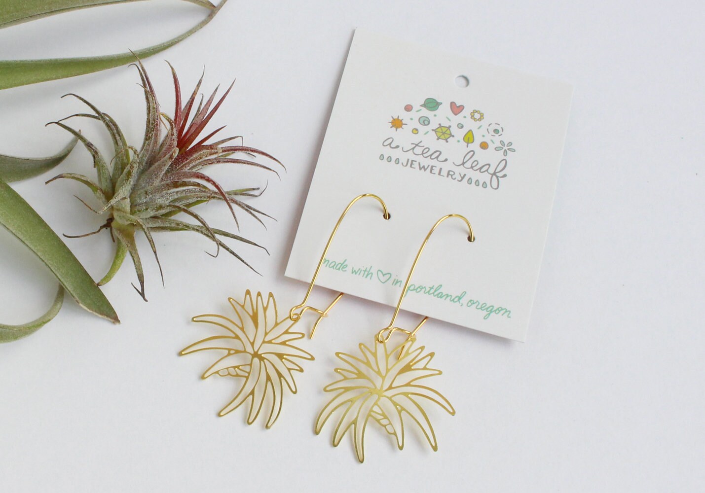 Luftpflanze Tillandsia Gold Leichte Ohrringe | Stil 1