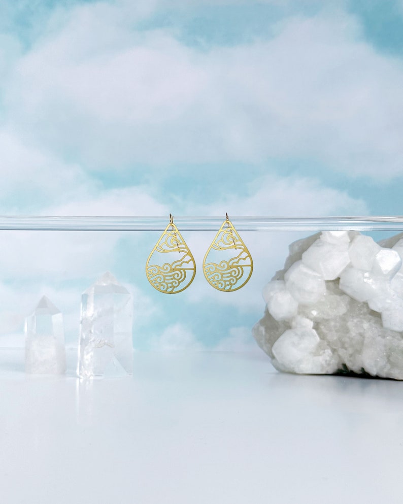 Moon Ocean Lightweight Earrings Rachel Beyer Illustration x A Tea Leaf Jewelry Collaboration image 3