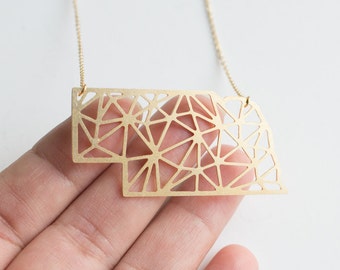 Nebraska State Geometric Large Gold Tone Necklace