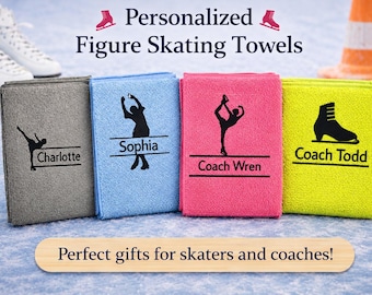 Personalized Ice Skating Blade Towel: Microfiber, Custom Name, Figure Skater Graphic
