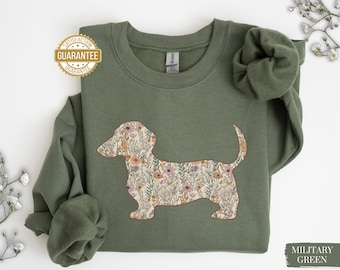 Custom Dachshund Sweatshirt Floral Weenie Dog Mom Sweater Weiner Dog Gifts Cute Pet Owner Wiener Dog Lover Personalized Dachshund Sweater