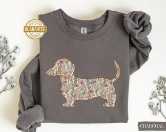 Custom Dachshund Sweatshirt Floral Weenie Dog Mom Sweater Weiner Dog Gifts Cute Pet Owner Wiener Dog Lover Personalized Dachshund Sweater