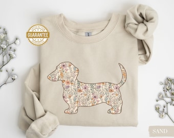 Custom Dachshund Sweatshirt Floral Weenie Dog Mom Sweater Weiner Dog Gifts Cute Pet Owner Wiener Dog Lover Personalized Dachshund Sweater