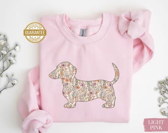 Custom Dachshund Sweatshirt Floral Weenie Dog Mom Sweater Weiner Dog Gifts Cute Pet Owner Wiener Dog Lover Personalized Dachshund Sweater