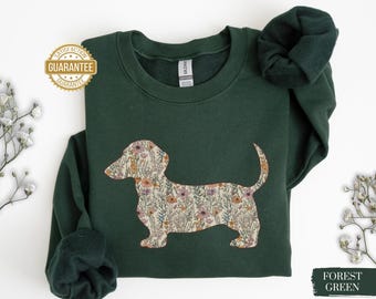 Custom Dachshund Sweatshirt Floral Weenie Dog Mom Sweater Weiner Dog Gifts Cute Pet Owner Wiener Dog Lover Personalized Dachshund Sweater