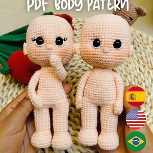 Patron de base pour corps amigurumi 16 cm. Tutoriel en espagnol, anglais et portugais.
