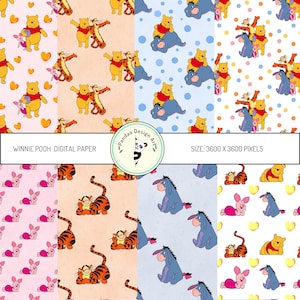 Winnie Pooh Friends Seamless Digital Papers, Winnie Friends Papers, Pooh Eeyore Tigger Piglet Digital Paper