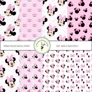 Minnie Mouse Digital Paper, Disney Scrapbook Paper, Minnie Mouse Seamless Pattern, Minnie Mouse Wrapping Paper
