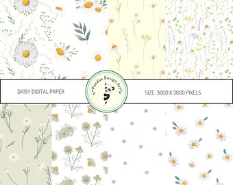 Daisy Floral Pattern Paper, Seamless Scrapbook Paper (Digital Download)