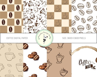 Coffee Seamless Digital Paper, Coffee Digital Paper Pack, Coffee Digital Paper, Coffee Scrapbooking Paper