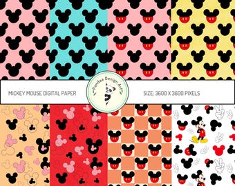 Paquete de papeles digitales de Mickey Mouse, patrón Disney sin costuras (JPG, PNG)