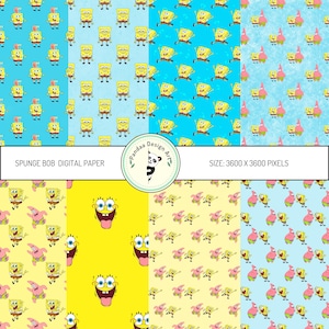 Sponge Bob Seamless Digital Pattern, Sponge Bob Digital Paper, Cartoon Digital Paper, Yellow Sponge Themed Digital Paper