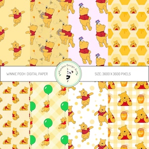 Winnie Pooh Seamless Digital Papers, Winnie Pooh Scrapbooking Paper, Winnie Pooh Printables Papers ,  Winnie Pooh Digital Pattern