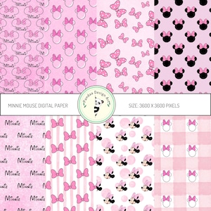 Minnie Mouse Seamless Digital Paper, Disney Scrapbook Paper, Minnie Mouse Seamless Pattern, Minnie Mouse Wrapping Paper