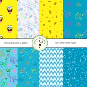 Padrão digital sem emenda do Bob Esponja, papel digital do mar do Bob Esponja, papel digital de desenho animado, papel digital com tema de esponja amarela