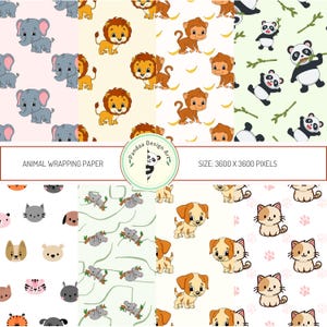 Animals Digital Paper, Seamless Pattern, Animal Scrapbook Pages, Cute Animals Printables
