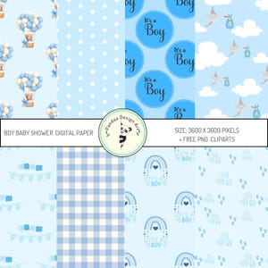 Blue Baby Boy Digital Papers,  Baby Shower Digital Pattern, Baby Blue Patterns, Seamless Digital  Pattern, Baby Shower Invitations