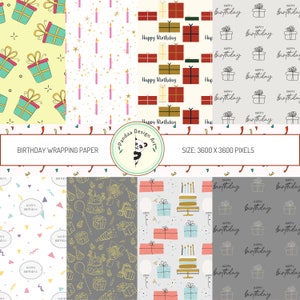 Birthday Digital Paper Pattern, Seamless Pattern, Printable Digital Paper, Digital Gifts Papers, Party Paper
