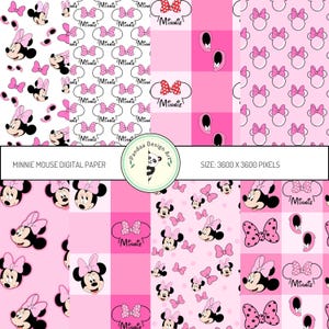 Minnie Mouse Digital Paper, Disney Scrapbook Paper, Minnie Mouse Seamless Pattern, Minnie Mouse Wrapping Paper